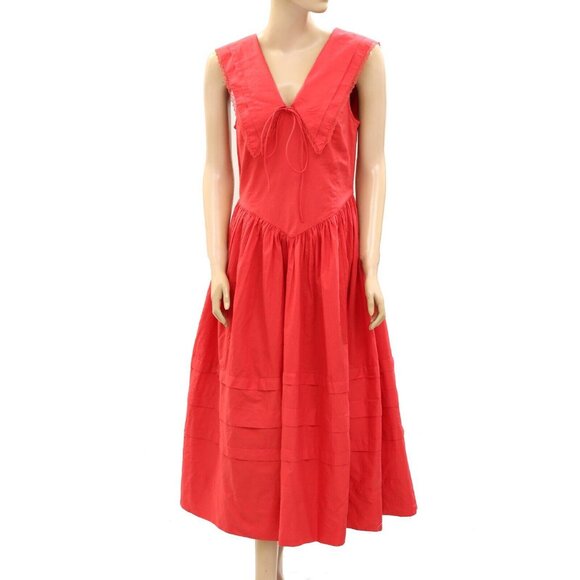 Sandy Liang Opa Cotton Sleeveless Midi Dress Red Resort Valentine 4 New 270544 - Picture 3 of 8